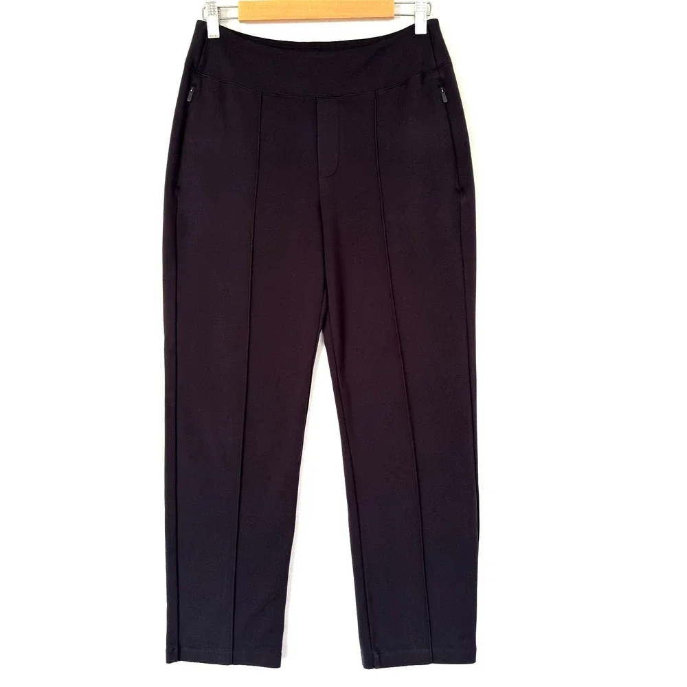 Athleta Eastbound Straight Pants Womens Size 8 Black  Zip Pockets Pull On Office